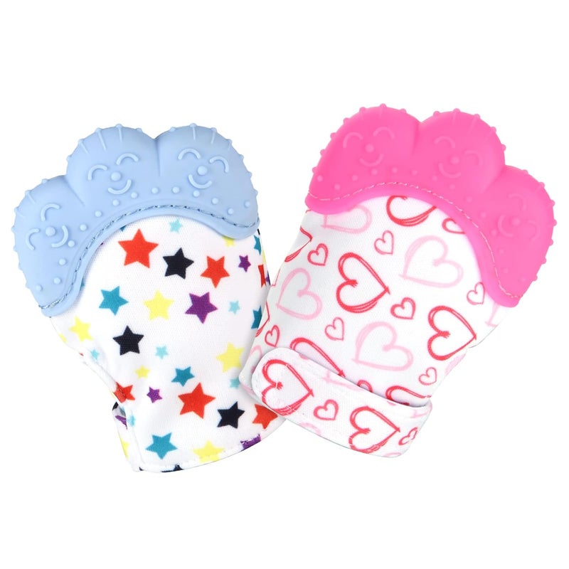 Vicloon 2Pack Silicone Teething Mitt, Soothing Infant Teething Mitten Pain Relief, Prevent Scratches Glove, Safe Silicone Teething Toys for 0-12 Months - Image 1